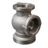 Stainless steel valve body casting with threaded connections and PN16 pressure rating.