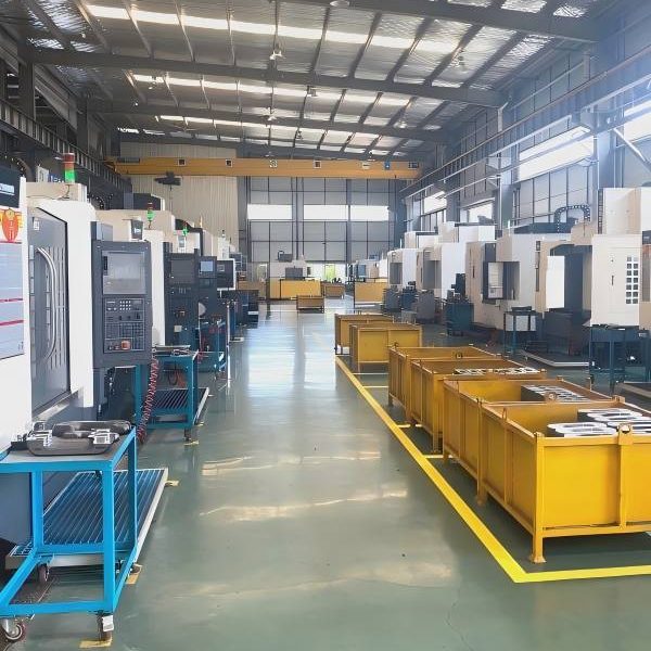 Clean and organized CNC machining workshop with production equipment and manufacturing lines